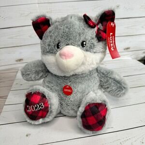 PetSmart Large 10" Plush Pet Toy Squeaker Gray Red‎ Plaid Bow 2023
